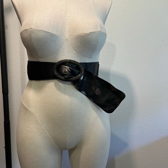 Chi Designed by Carlos Falchi Black Genuine Leather Snake Skin Belt Free Size - Picture 13 of 14